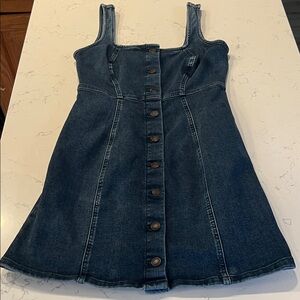 SO Denim Button-Front Mini Dress in Dark Blue